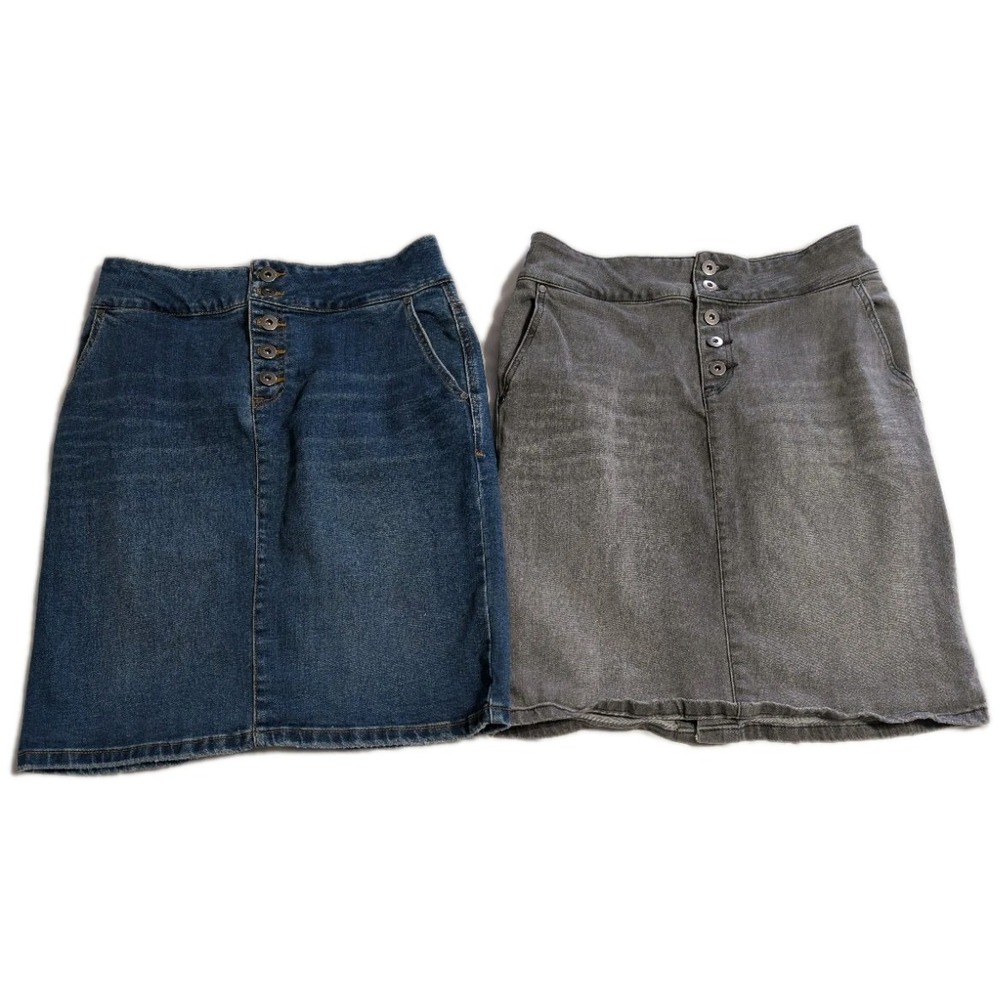 prAna Denim Skirt Lot of 2 Size 4 Blue & Gray Button Front Stretch